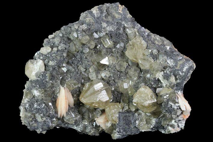 Cerussite Crystals with Bladed Barite on Galena - Morocco #98740